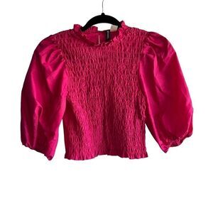 Women's H&M Divided Hot Pink Puff Sleeve Top